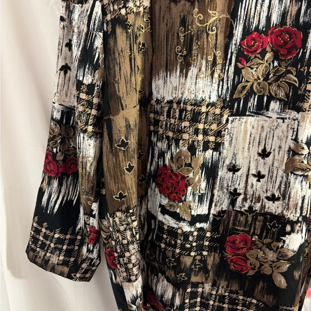 Vintage Women’s Lightweight Red Rose Abstract Earth Tones Oversized Blazer M/L‎ - Picture 11 of 16